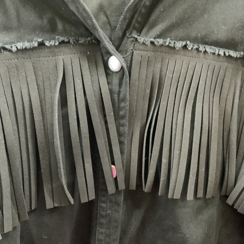 Haute Hippie Tribe Black Jacket Womens Sz 2X Microfiber Fringe Hippie Boho - Picture 5 of 10